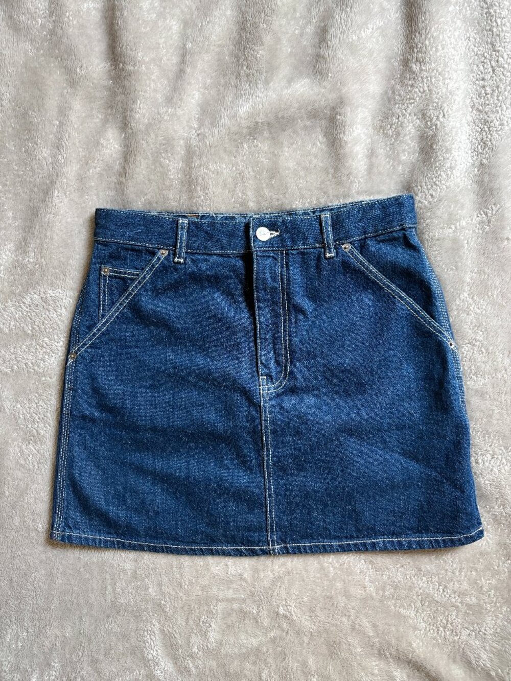 Coach Denim Utility Mini Skirt Blue Leather Trim Women’s Size 29 CT236